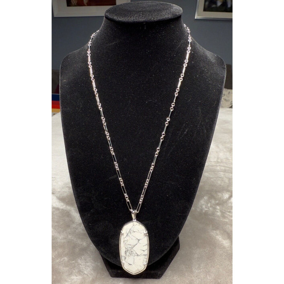 Kendra Scott Reid Faceted Howlite Rhodium Plated Pendant Necklace Adjustable - Picture 1 of 6